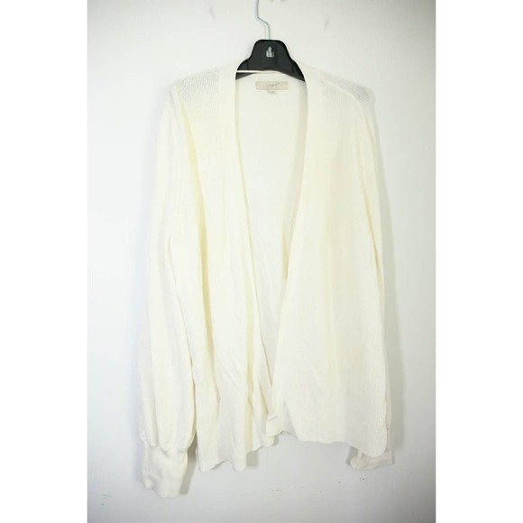 LOFT Sweaters - Loft Cardigan XL White Excellent Open Front Ribbed Knit Long Sleeve Sweater